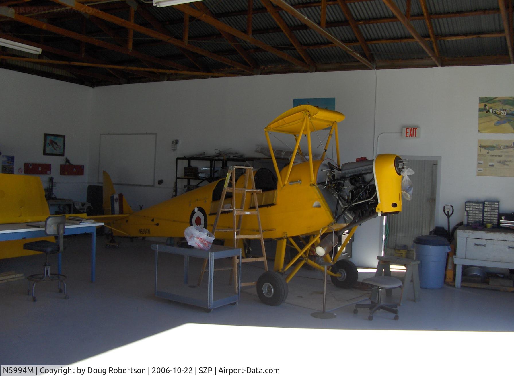 N5994M, 1942 De Havilland Canada DH-82C Tiger Moth C/N DHC1297, 1942 DeHavilland D.H.82C TIGER MOTH, DH GIPSY MAJOR 1C 142 Hp  4 cylinder in-line inverted engine, RCAF winterized cold-weather version converted to open cockpits, in rebuild, experimental class