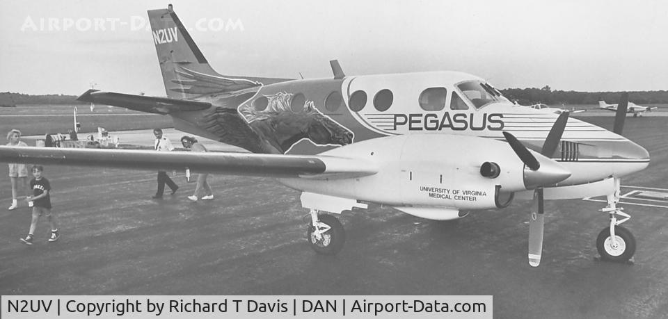 N2UV, 1969 Beech B90 C/N LJ-480, 1969 Beech B90 in in early 90's when it was the emergency fixed wing belonging to the University of Virginia Medical Center at stopover in Danville Va.