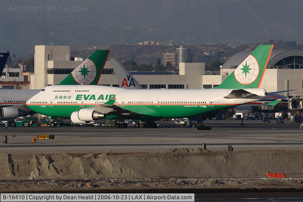 B-16410, 1997 Boeing 747-45E C/N 29061, EVA Air B-16410 (FLT EVA11) pushing back from the TBIT commencing her eventual journey to Chiang Kai Shek Int'l (RCTP).