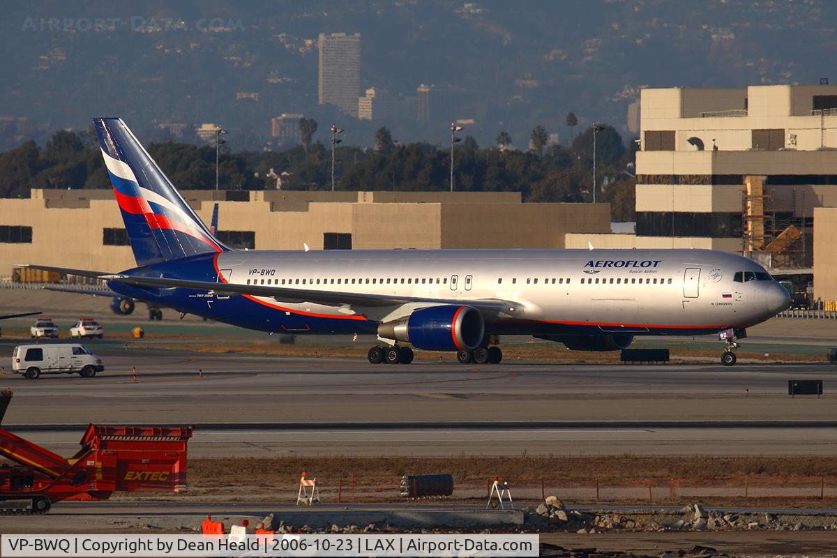VP-BWQ, 1999 Boeing 767-341/ER C/N 30342, Aeroflot Russian Airlines VP-BWQ (FLT AFL321) from Moscow taxxing to the TBIT after arrival on the north complex.