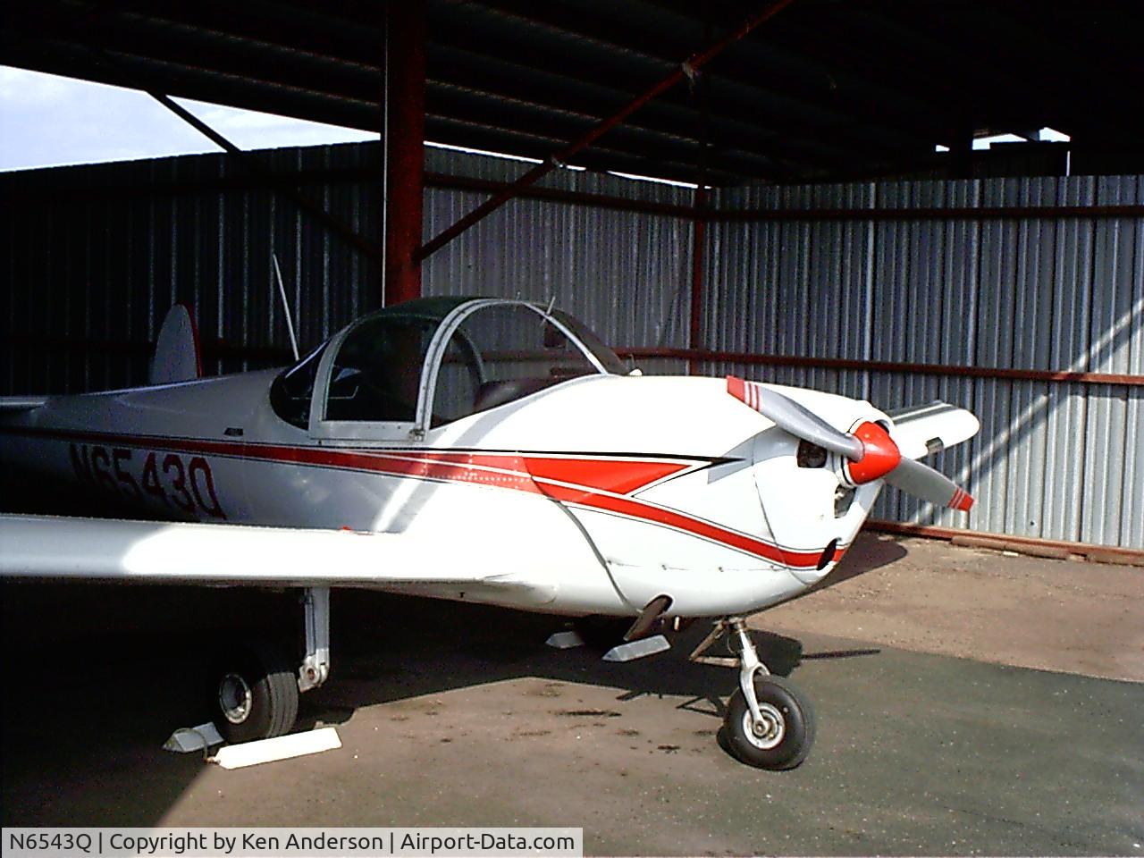 N6543Q, 1966 Alon A2 Aircoupe C/N A-143, Aircraft in hangar ~Jun 2002