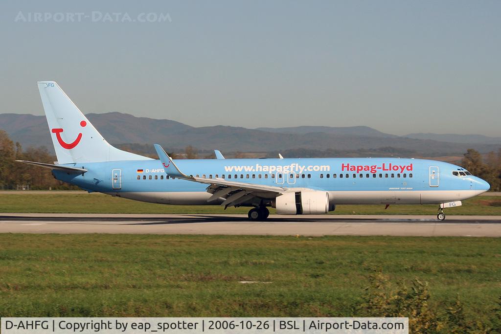 D-AHFG, 1998 Boeing 737-8K5 C/N 27989, landing on runway 16