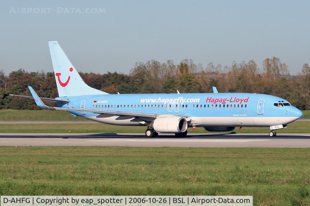 D-AHFG, 1998 Boeing 737-8K5 C/N 27989, departing on runway 16