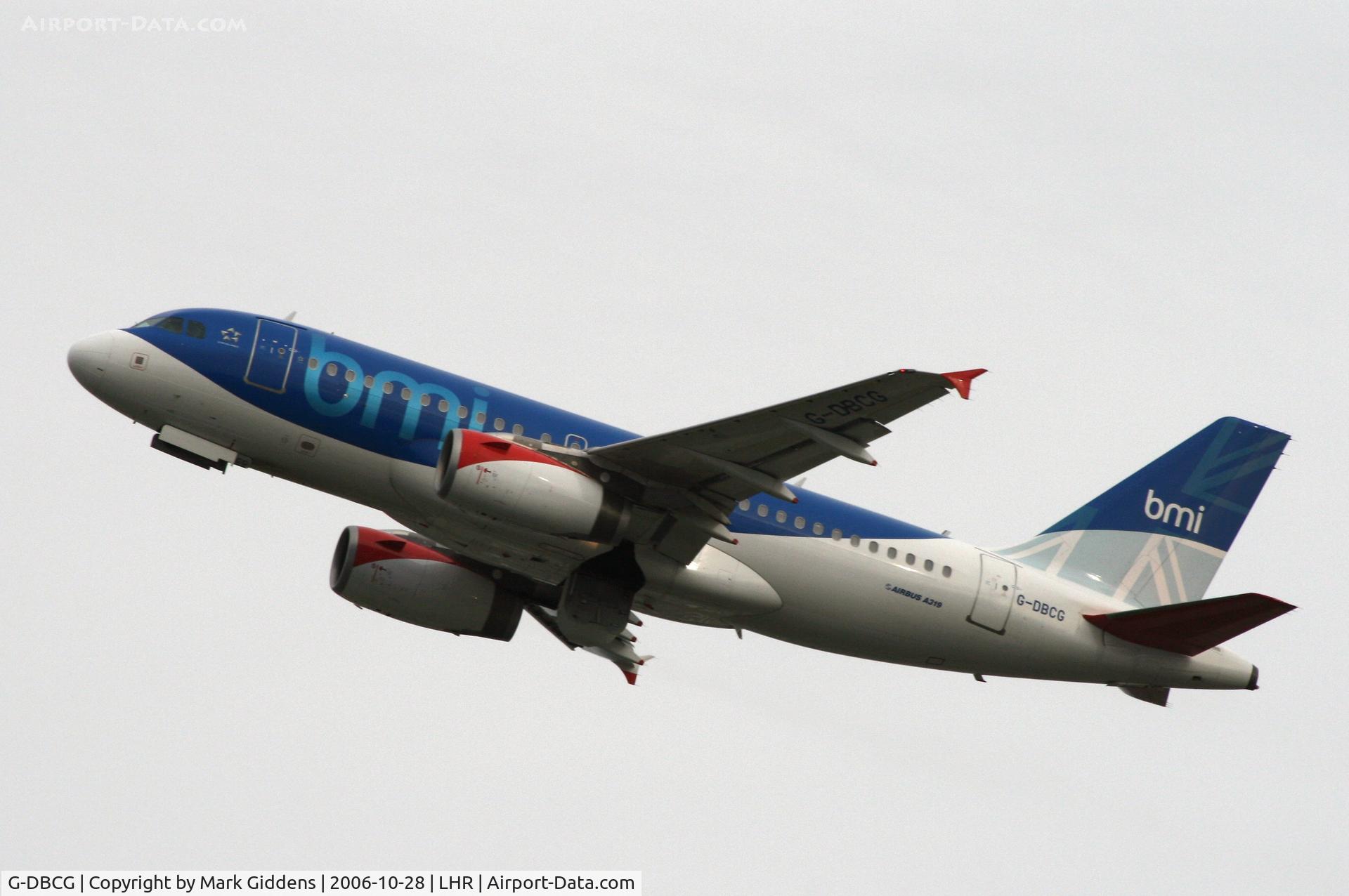 G-DBCG, 2005 Airbus A319-131 C/N 2694, BMI Airbus A319 departing London Heathrow