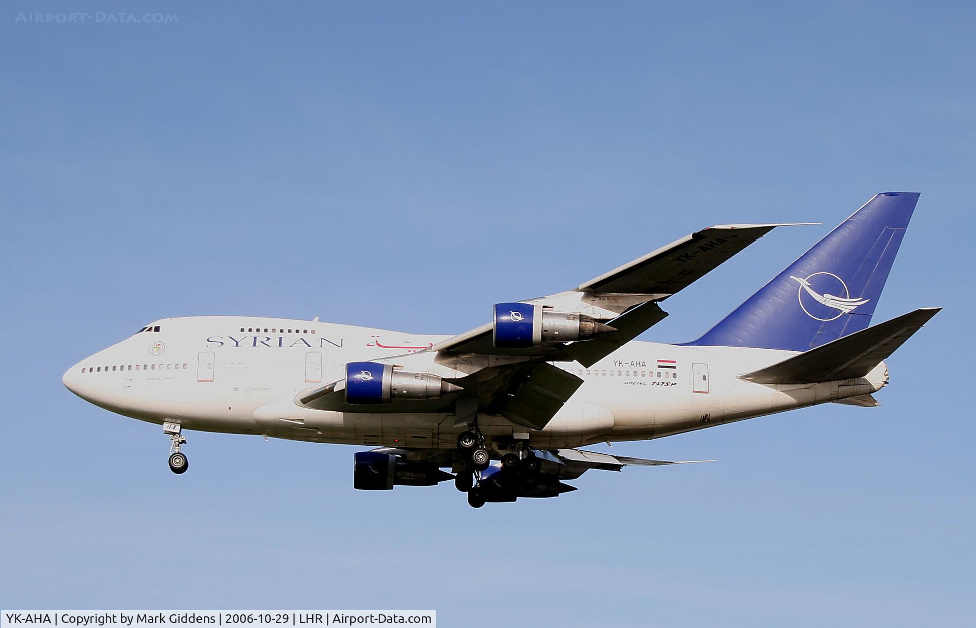 YK-AHA, 1976 Boeing 747SP-94 C/N 21174, YK-AHA  Boeing 747SP-94  Syrianair arriving runway 27R