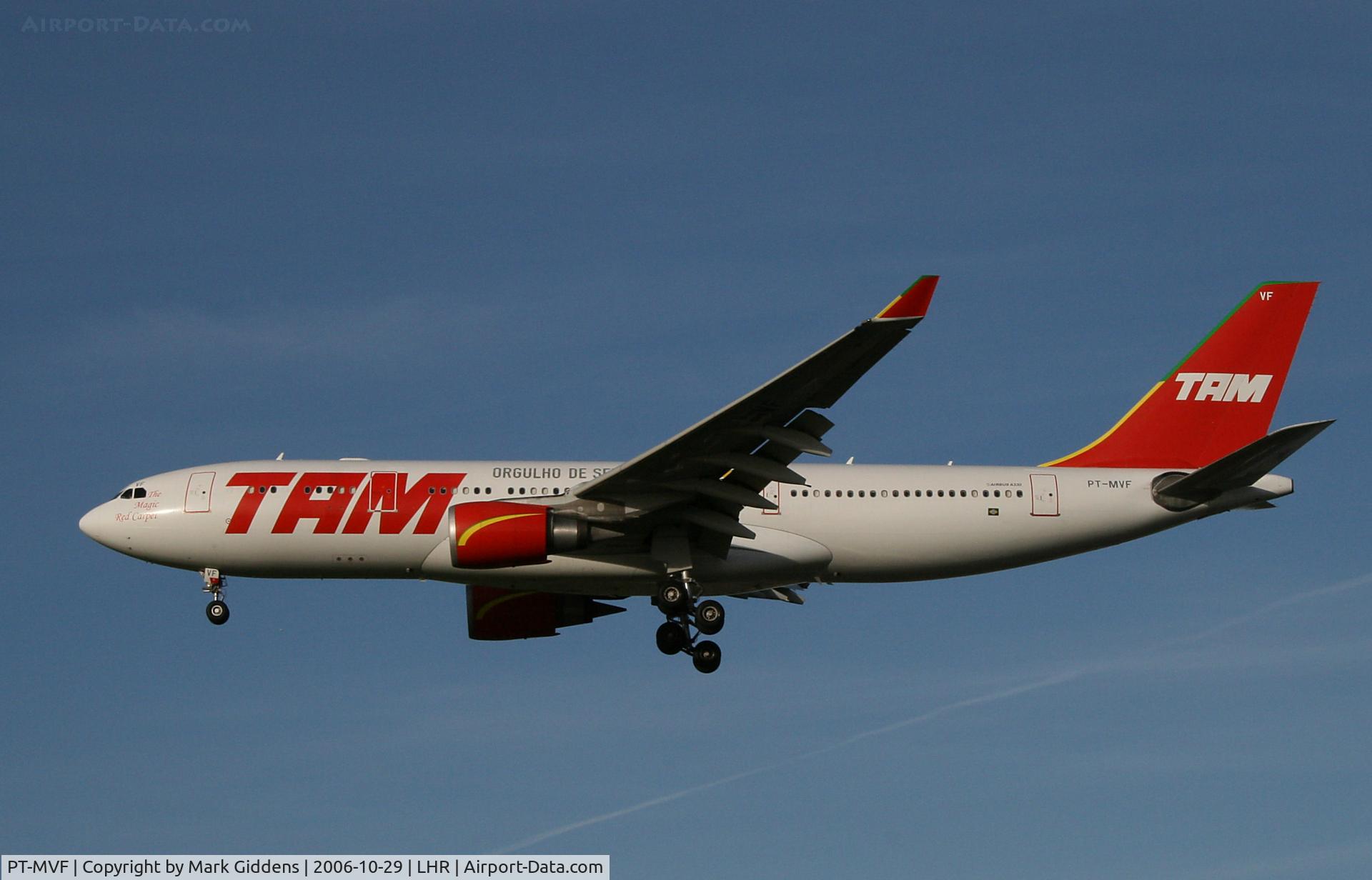 PT-MVF, 2002 Airbus A330-203 C/N 466, PT-MVF  Airbus A330-203  TAM Brazil - arriving runway 27R