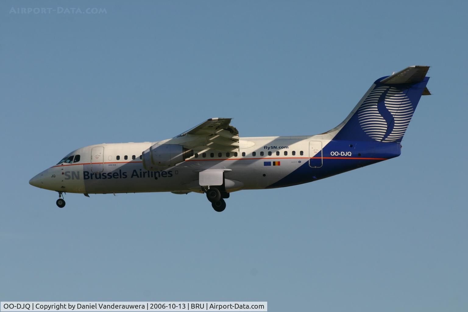 OO-DJQ, 1996 British Aerospace Avro 146-RJ85 C/N E.2289, arrival of flight SN3618 from Nice (France)