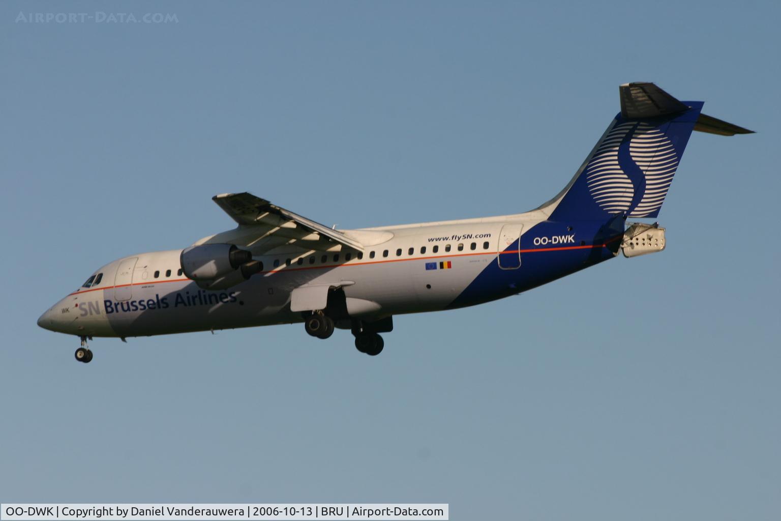 OO-DWK, 1999 British Aerospace Avro 146-RJ100 C/N E3360, arrival of flight SN2824 from Budapest