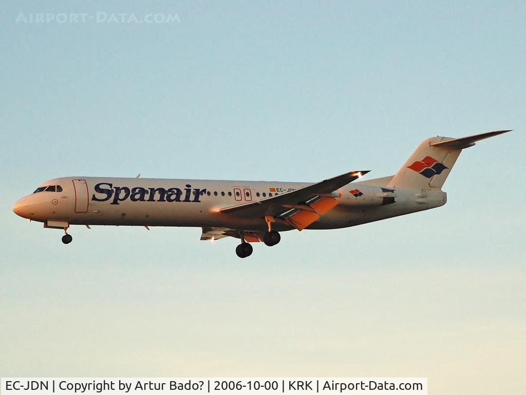 EC-JDN, 1991 Fokker 100 (F-28-0100) C/N 11322, Spanair - Fokker 100 - sunset landing
