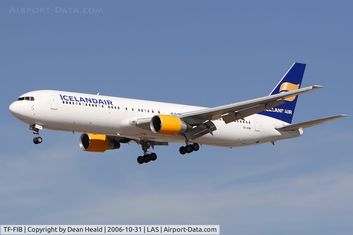 TF-FIB, 1991 Boeing 767-383/ER C/N 25365, Icelandair TF-FIB on final approach to RWY 25L from Manchester (EGCC). This aircraft is a substitution for the usual British Midland Airways aircraft, due to maintenance requirements.