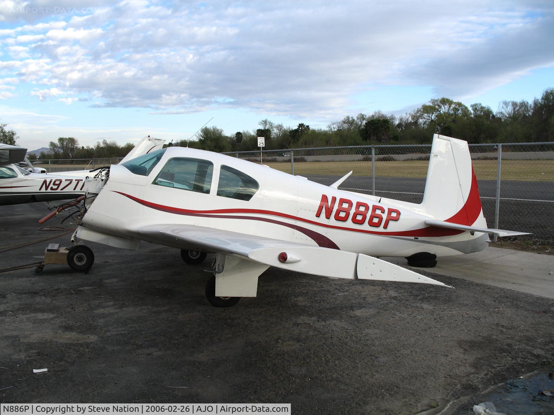 N886P, 1962 Mooney M20C Ranger C/N 2328, Engineless 1962 Mooney M20C making like a taildragger @ Corona Municipal Airport, CA