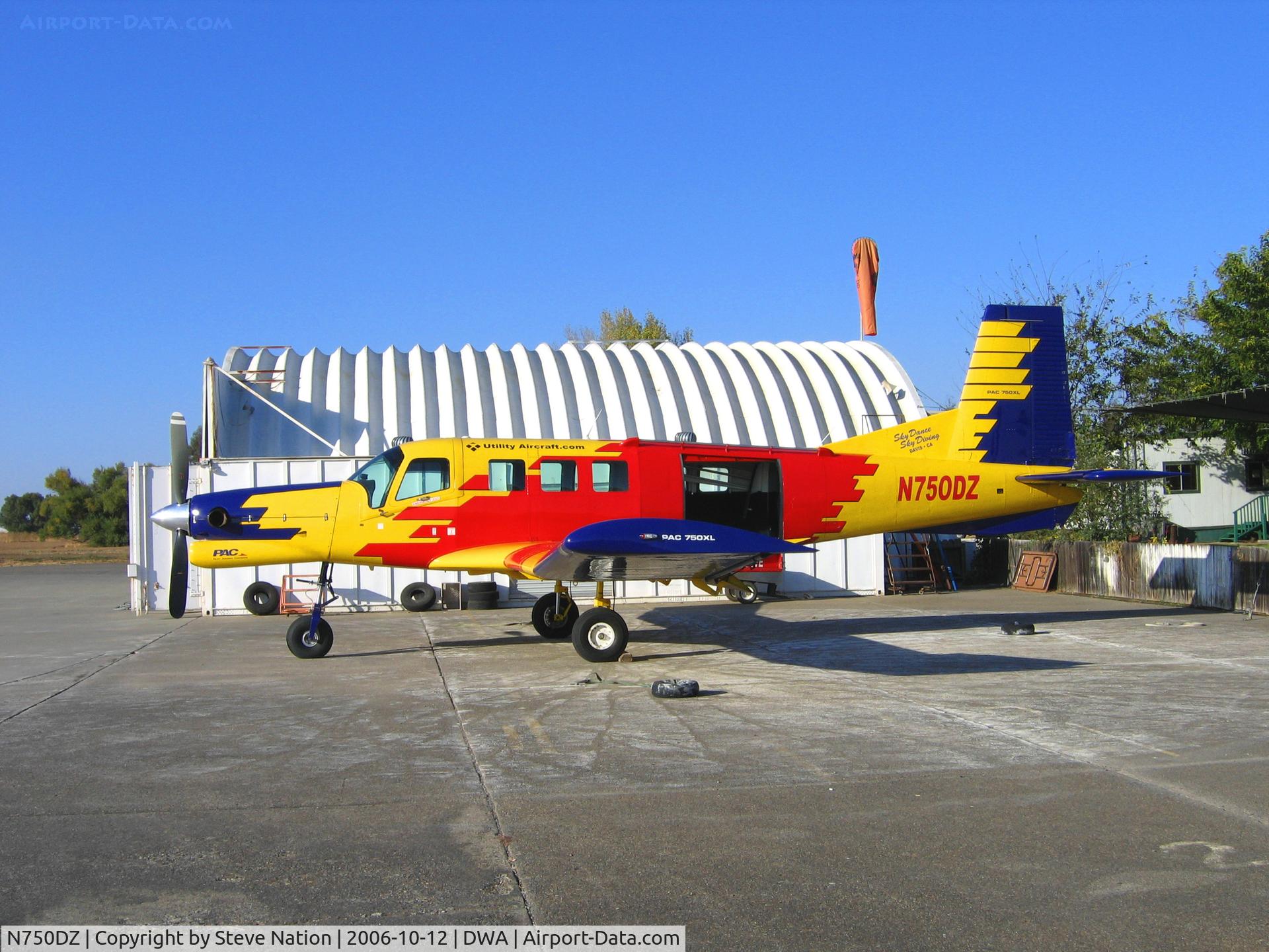 N750DZ, 2004 Pacific Aerospace 750XL C/N 108, Utility Aircraft.com Sky Dancers Sky Divers 2004 Pacific Aerospace (NZ) 750XL with jump door open @ Yolo County Airport (Davis), CA