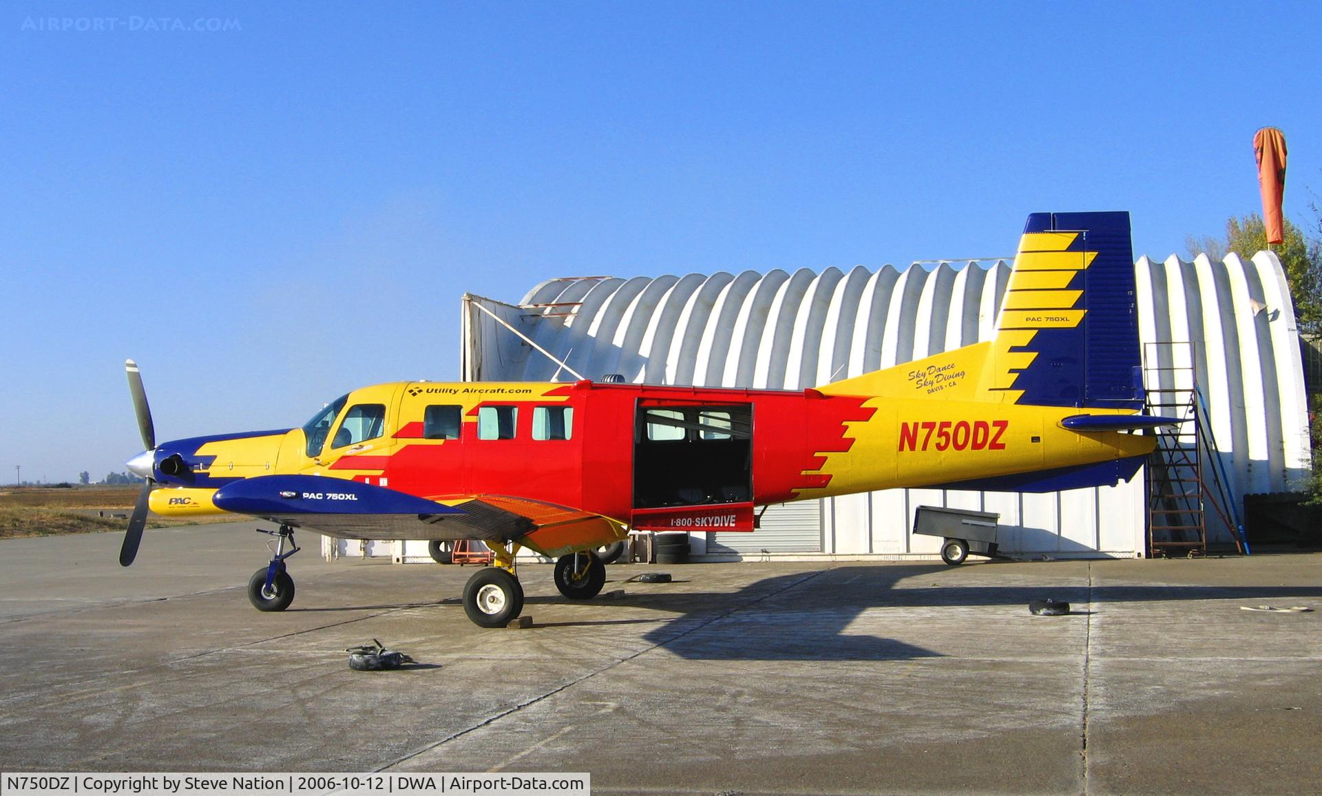 N750DZ, 2004 Pacific Aerospace 750XL C/N 108, Utility Aircraft.com Sky Dancers Sky Divers 2004 Pacific Aerospace (NZ) 750XL with jump door open @ Yolo County Airport (Davis), CA