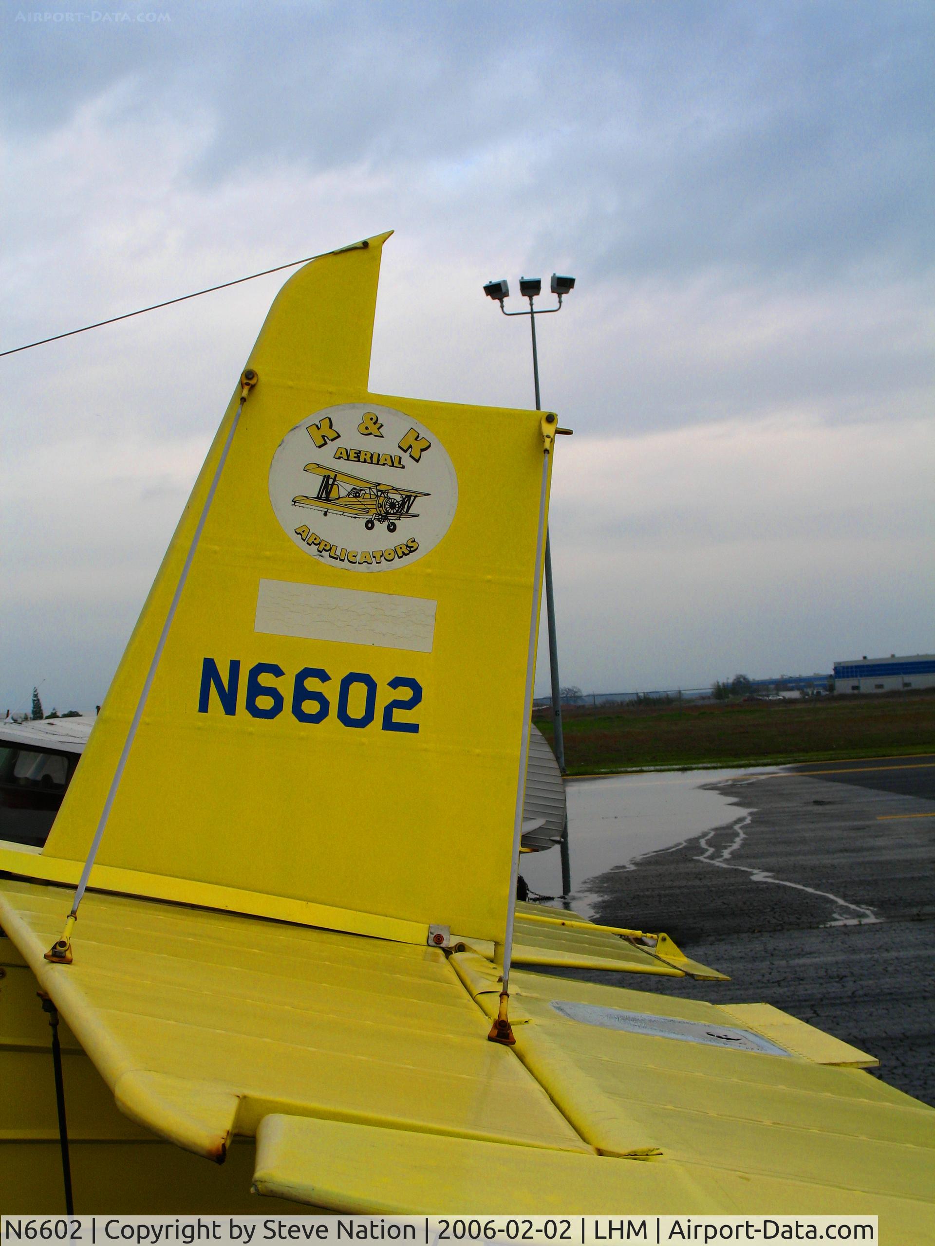 N6602, 1970 Grumman G-164A C/N 740, K & K Aerial Applicators logo on tail of 1970 Grumman G-164A @ Lincoln Municipal Airport, CA