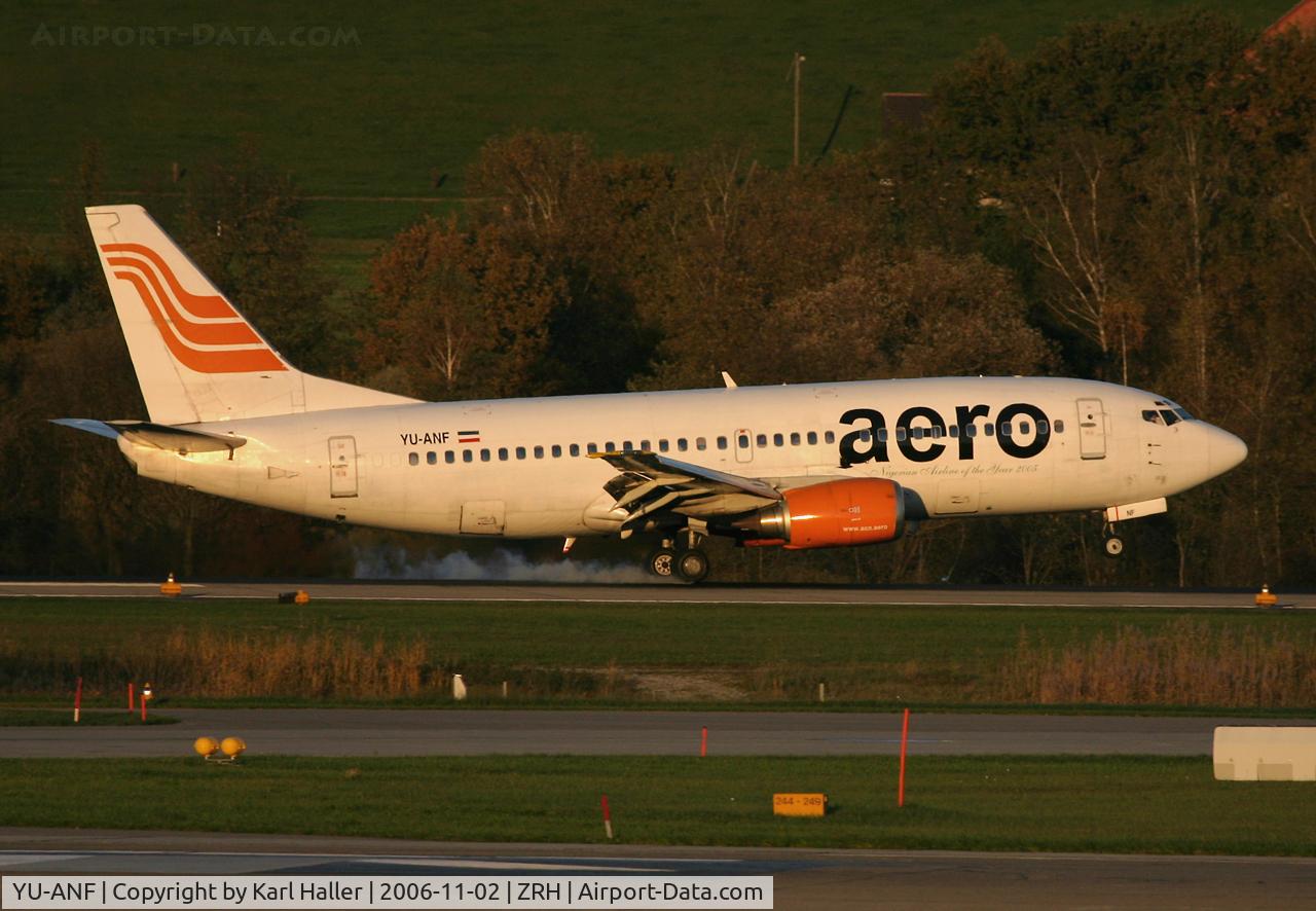 YU-ANF, 1985 Boeing 737-3H9 C/N 23330/1136, short final RWY 14