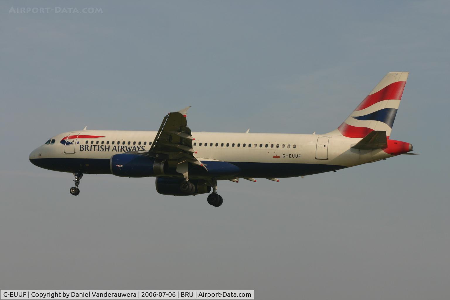 G-EUUF, 2002 Airbus A320-232 C/N 1814, shortly to land on rwy 25L