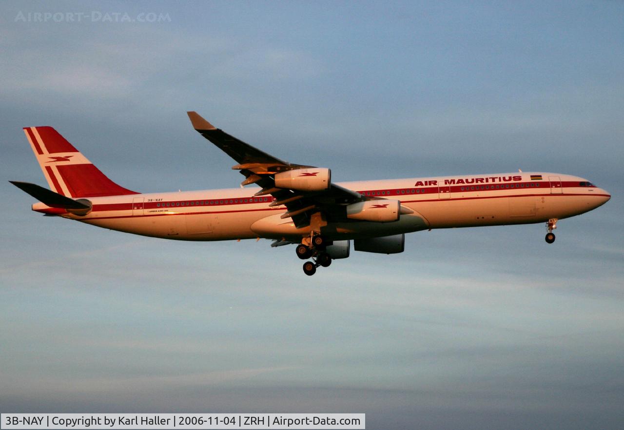 3B-NAY, 1996 Airbus A340-313 C/N 152, short final RWY 14