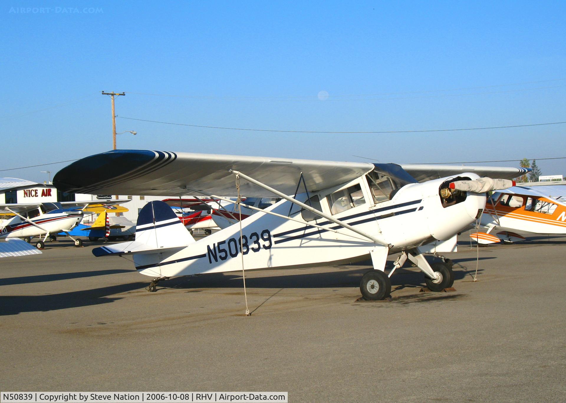 N50839, 1942 Taylorcraft DCO-65 C/N 4401, Amelia Reid Aviation 1945 Taylorcraft DCO-65 in early morning @ Reid-Hillview Airport (San Jose), CA