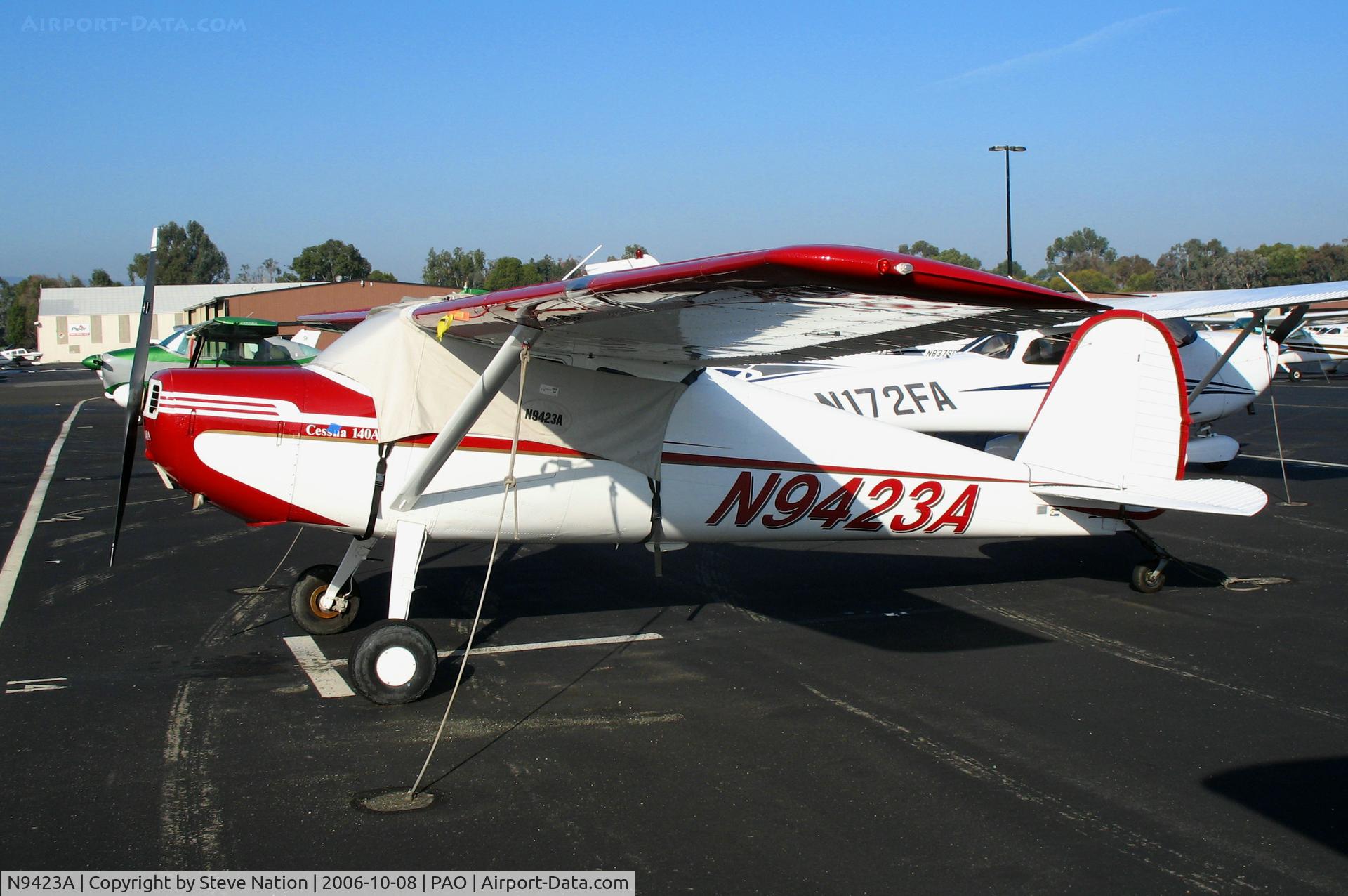 N9423A, 1949 Cessna 140A C/N 15244, 1949 Cessna 140A with cockpit covered @ Palo Alto Airport, CA