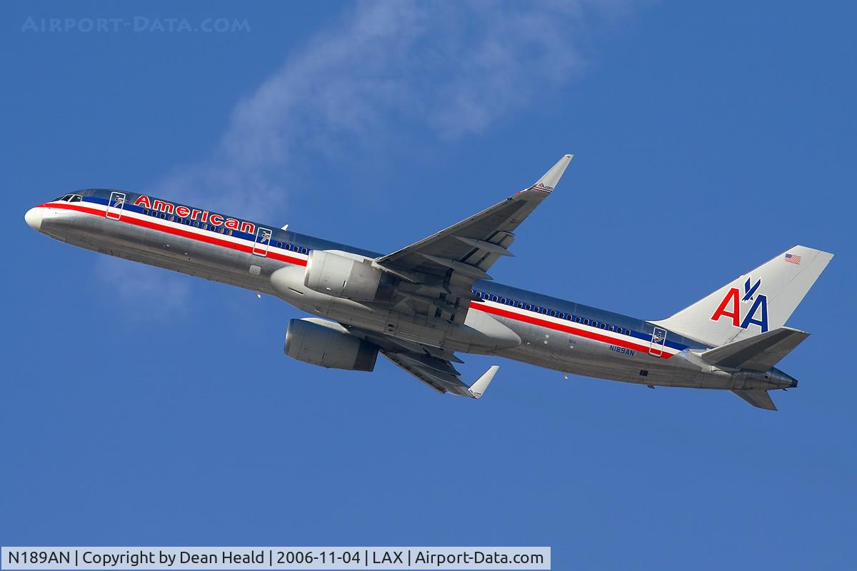 N189AN, 2001 Boeing 757-223 C/N 32383, American Airlines N189AN (FLT AAL2450) climbing out from RWY 25R enroute to Dallas Fort Worth Int'l (KDFW).