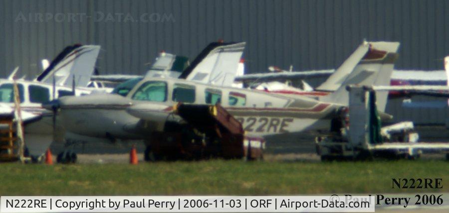 N222RE, 1973 Beech A36 Bonanza 36 C/N E-467, Parked on the full ramp of ORF's General Aviation section