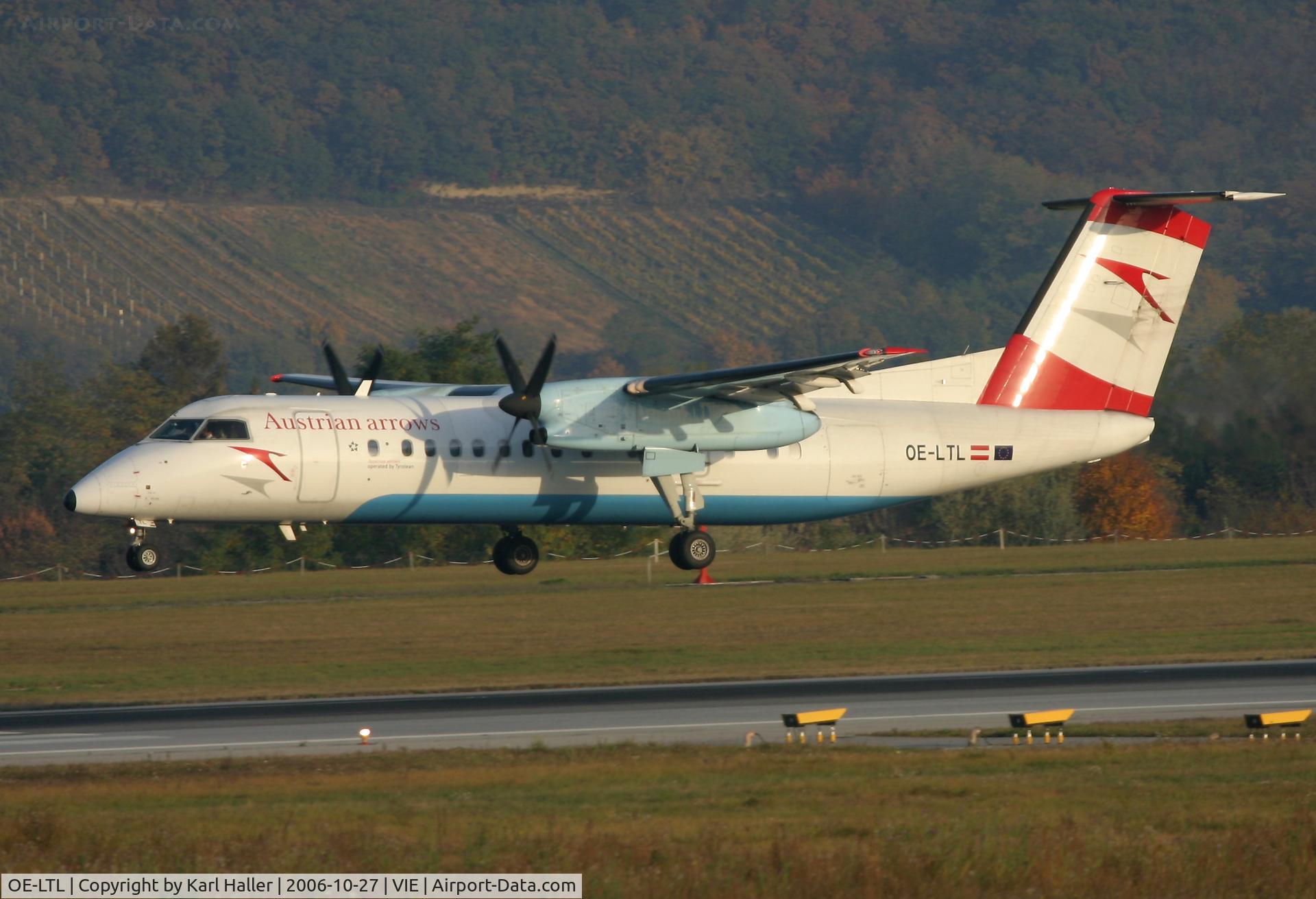 OE-LTL, 1997 De Havilland Canada DHC-8-314Q Dash 8 C/N 485, first day in Vienna