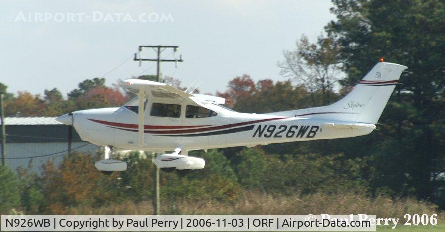 N926WB, 2000 Cessna 182S Skylane C/N 18280819, Not long from the runway now, returning to her home roost.