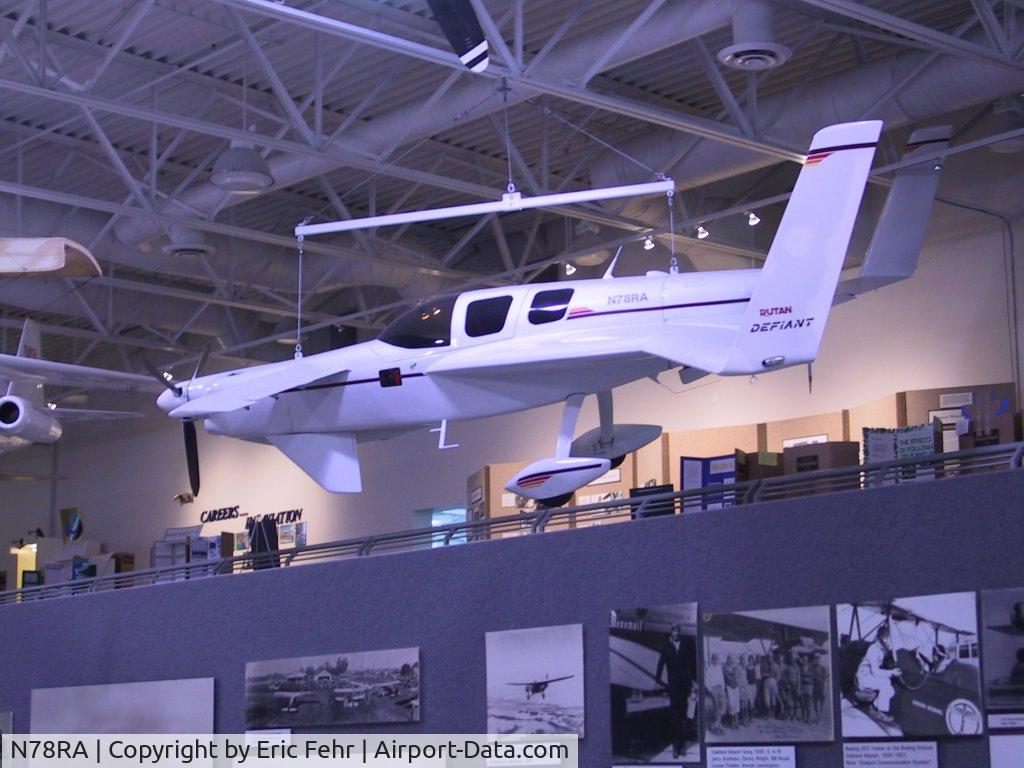N78RA, 1978 Rutan Defiant C/N 001, N78RA at Hiller Aviation Museum