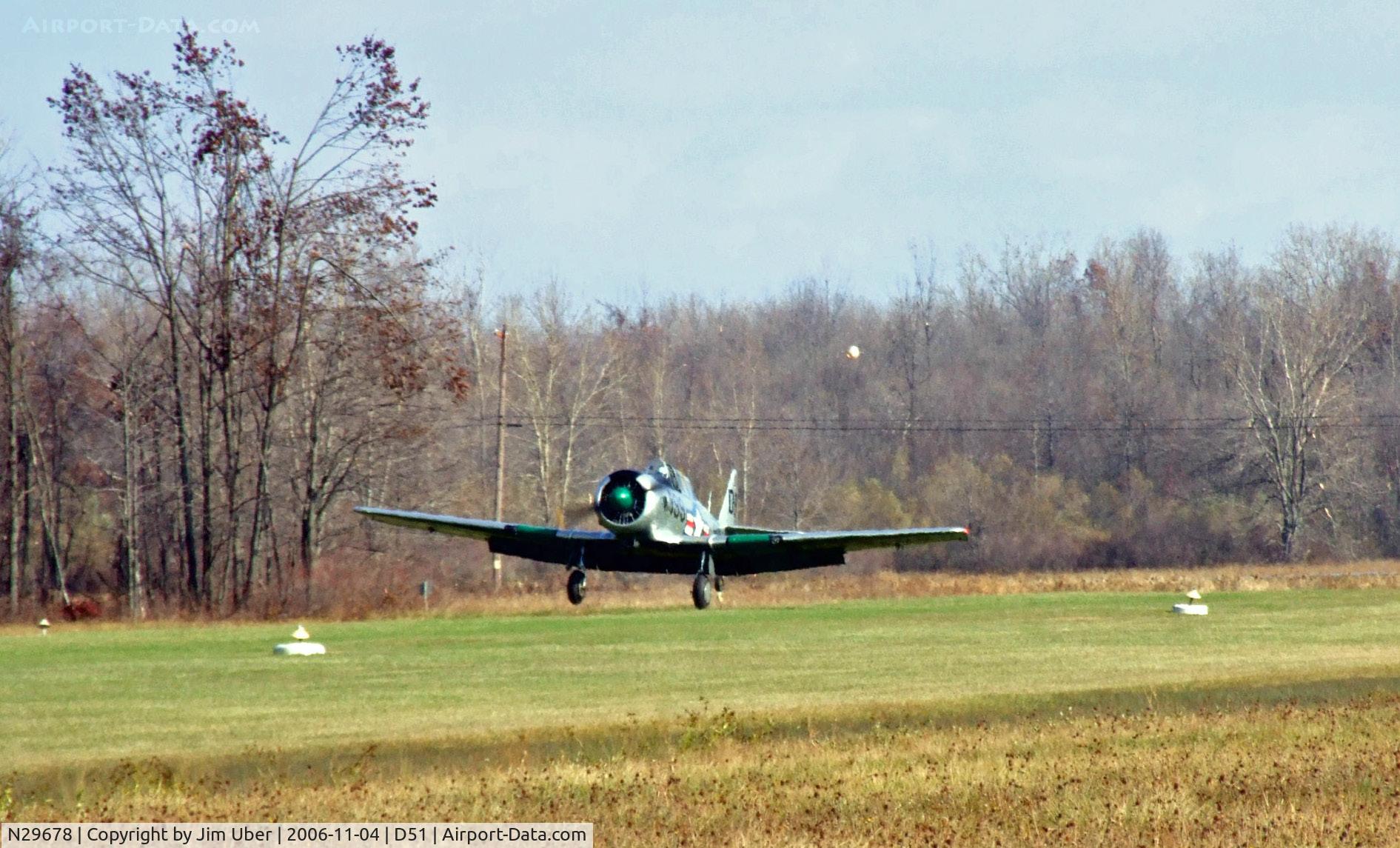 N29678, North American AT-6D C/N 51999, Yes, you can still fly a T-6 from a small, wet grass strip just north of Buffalo in November
