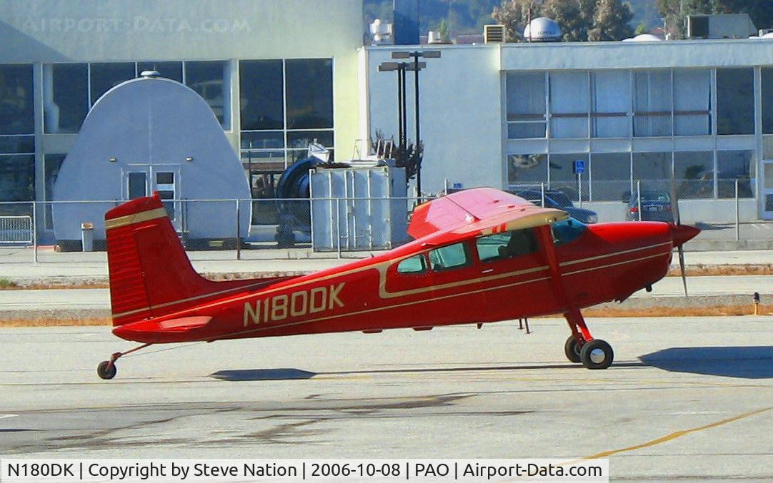N180DK, 1974 Cessna 180J C/N 18052456, Beautiful red & gold 1974 Cessna 180 taxying @ Palo Alto Airport, CA