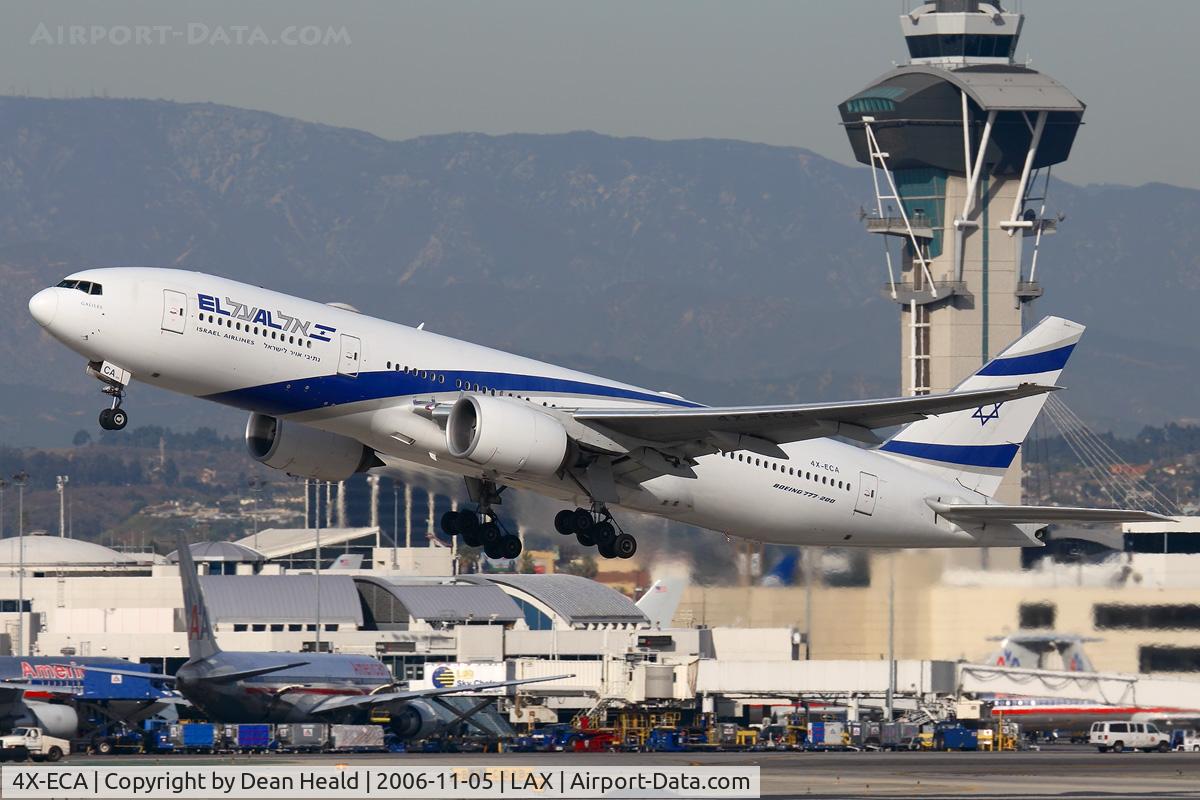 4X-ECA, 2001 Boeing 777-258/ER C/N 30831, EL AL Israel Airlines 4X-ECA (FLT ELY6) climbing out from RWY 25R enroute to Ben Gurion Tel Aviv (LLBG).