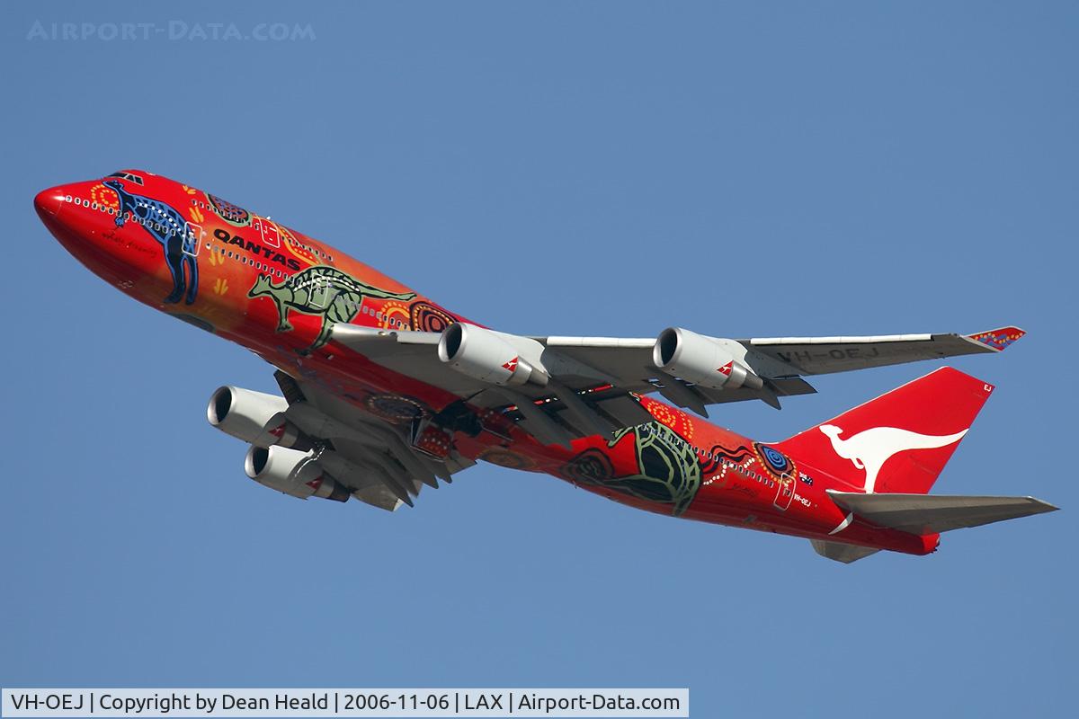 VH-OEJ, 2003 Boeing 747-438/ER C/N 32914, Qantas VH-OEJ 'Wunala Dreaming' (FLT QFA107) climbing out from RWY 24L enroute to John F Kennedy Int'l (KJFK).