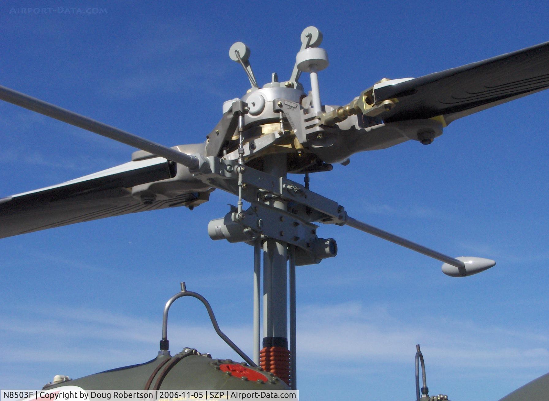 N8503F, 1965 Bell 47G-4 C/N 3350, 1965 Bell 47G-4, Lycoming VO-540 305 Hp, rotor hub closeup
