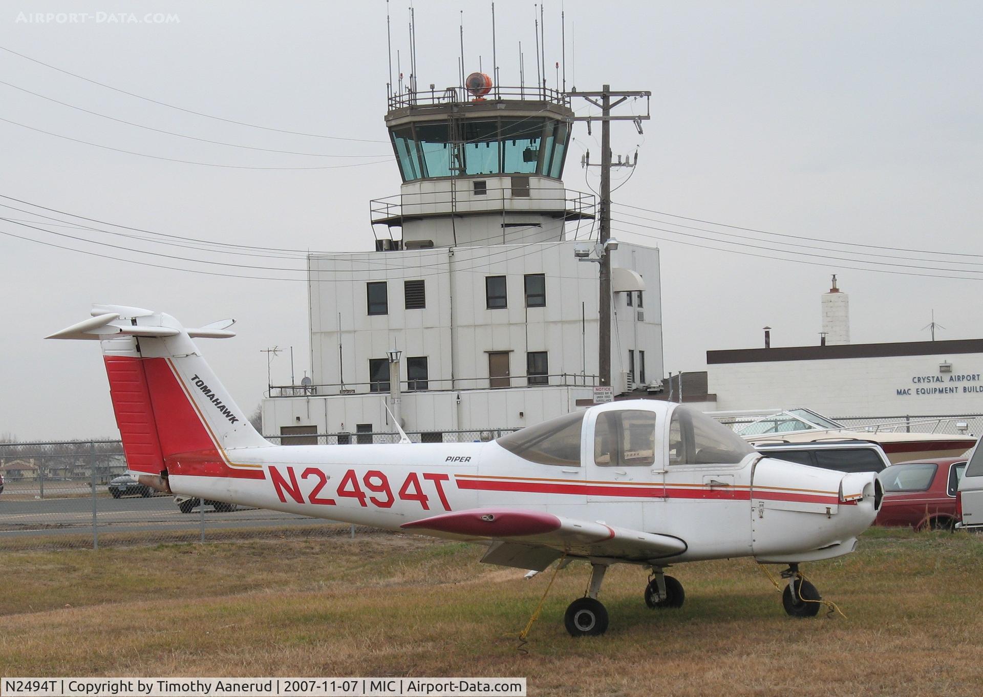 N2494T, 1978 Piper PA-38-112 Tomahawk C/N 38-78A0815, Parked at Minneapolis Crystal, Crystal tower in background