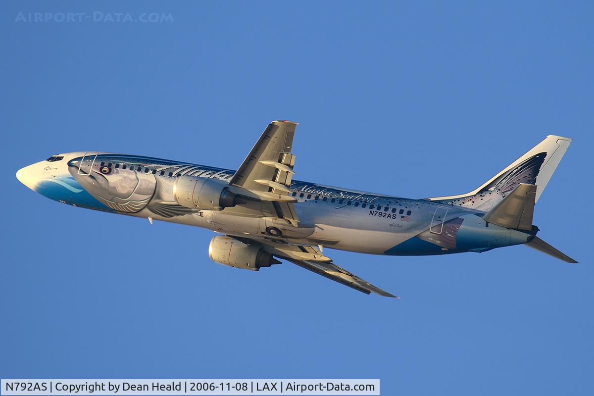 N792AS, 1997 Boeing 737-490 C/N 28887, Alaska Airlines N792AS 'Salmon-Thirty-Salmon' (FLT ASA409) climbing out from LAX enroute to Portland Int'l (KPDX).
