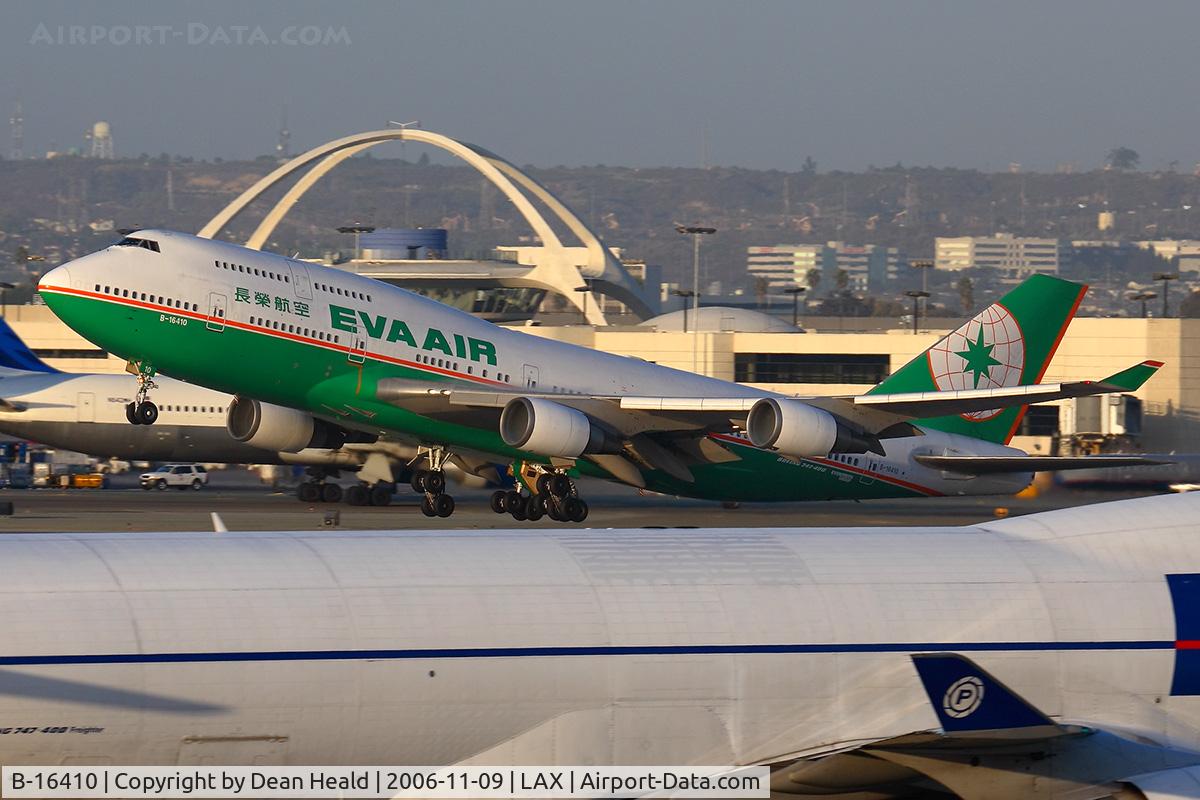 B-16410, 1997 Boeing 747-45E C/N 29061, EVA Air B-18210 (FLT EVA11) departing RWY 25R enroute to Chiang Kai Shek Int'l (RCTP).  Seen here just above Polar Air Cargo N450PA.
