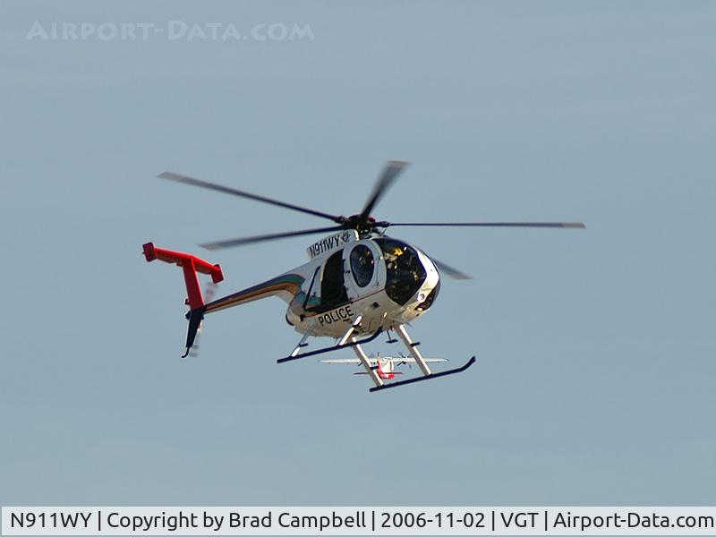 N911WY, 2000 MD Helicopters 369FF C/N 0144FF, LVMPD / 2000 Md Helicopter Inc 369FF / Did you notice the Vision Airlines behind the skids? Cool huh! I wish it were a better photo.