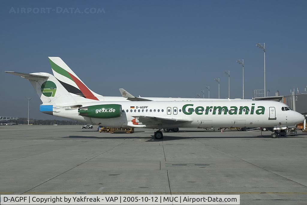 D-AGPF, 1990 Fokker 100 (F-28-0100) C/N 11303, Germania Fokker 100