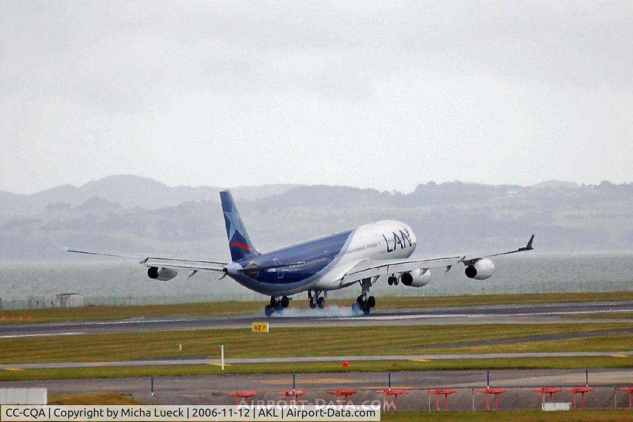 CC-CQA, 2000 Airbus A340-313X C/N 359, Burning rubber at touch-down in Auckland