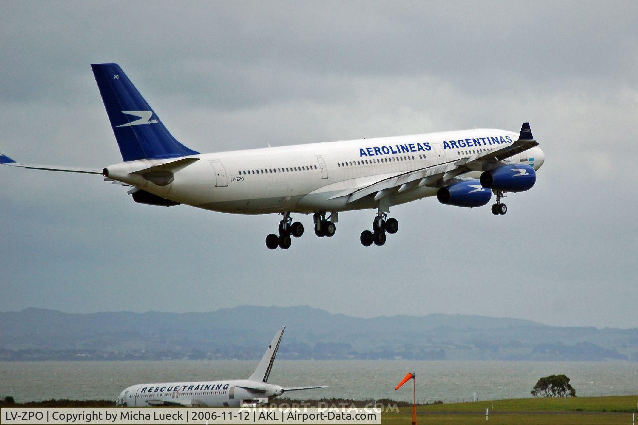 LV-ZPO, 1993 Airbus A340-211 C/N 063, Moments before touch-down