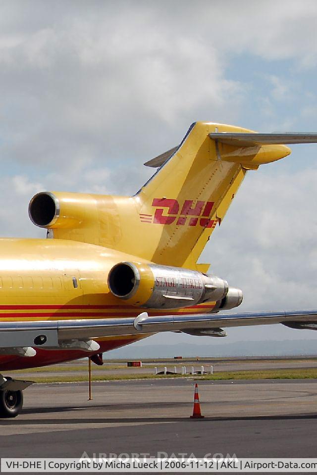 VH-DHE, 1980 Boeing 727-2J4F C/N 22080, Nice hush-kitted stage three rear  mounted engines on this beautiful DHL cargo B727