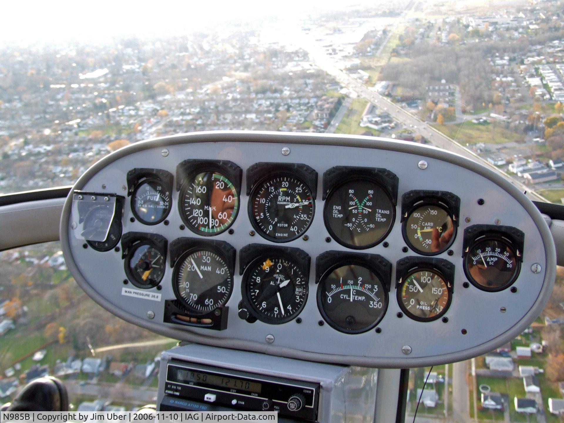N985B, 1956 Bell 47H-1 C/N 1362, I photographed the panel when we were putting it together, now (finally) in action. (in the pattern at IAG)