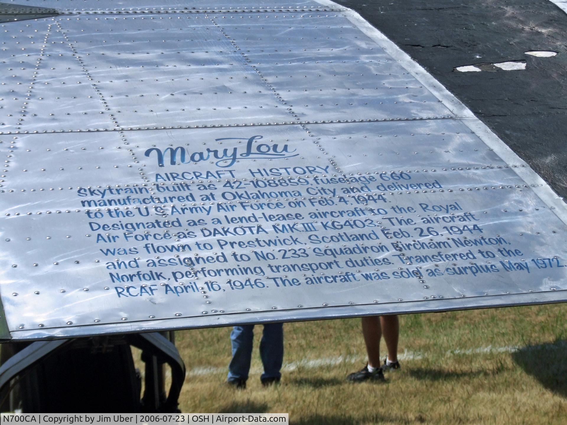N700CA, 1943 Douglas DC-3C (C-47A-10-DK) C/N 12438, a little history on the left wing