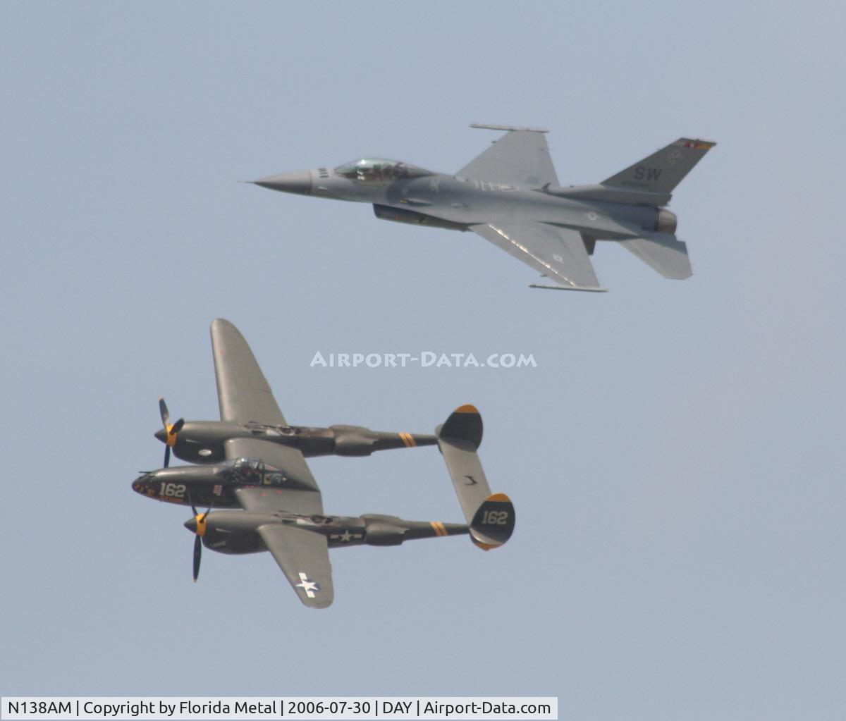 N138AM, 1943 Lockheed P-38J Lightning C/N 44-23314, In formation with F-16 at Dayton