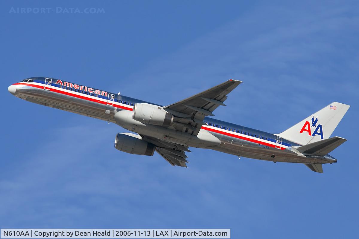 N610AA, 1989 Boeing 757-223 C/N 24486, American Airlines N610AA (FLT AAL2446) climbing out from RWY 25R enroute to Dallas Fort Worth Int'l (KDFW).