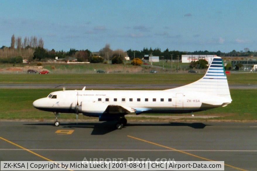ZK-KSA, Convair 580 C/N 507, Arriving in the Garden City