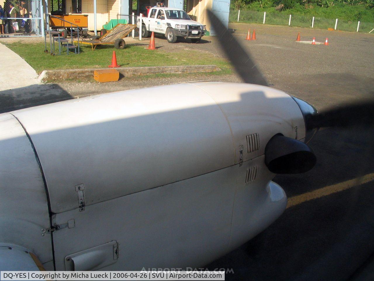 DQ-YES, 1980 Embraer EMB-110P2 Bandeirante C/N 110307, Firing up the engines for the flight to Suva