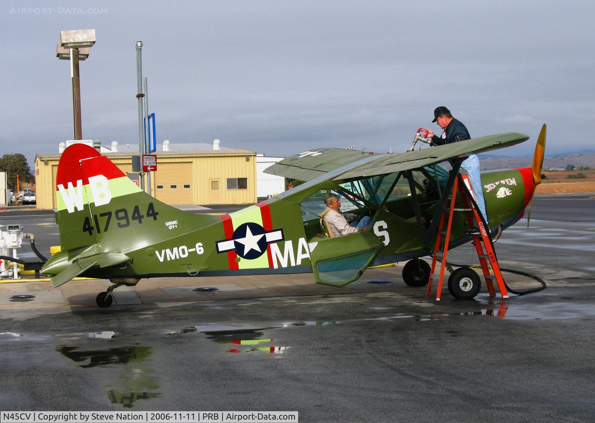 N45CV, 1945 Stinson L-5E Sentinel C/N 76-3219, Locally-based 1945 Stinson L-5E as Marines OY-1 of VMO-6/WB 44-17944 