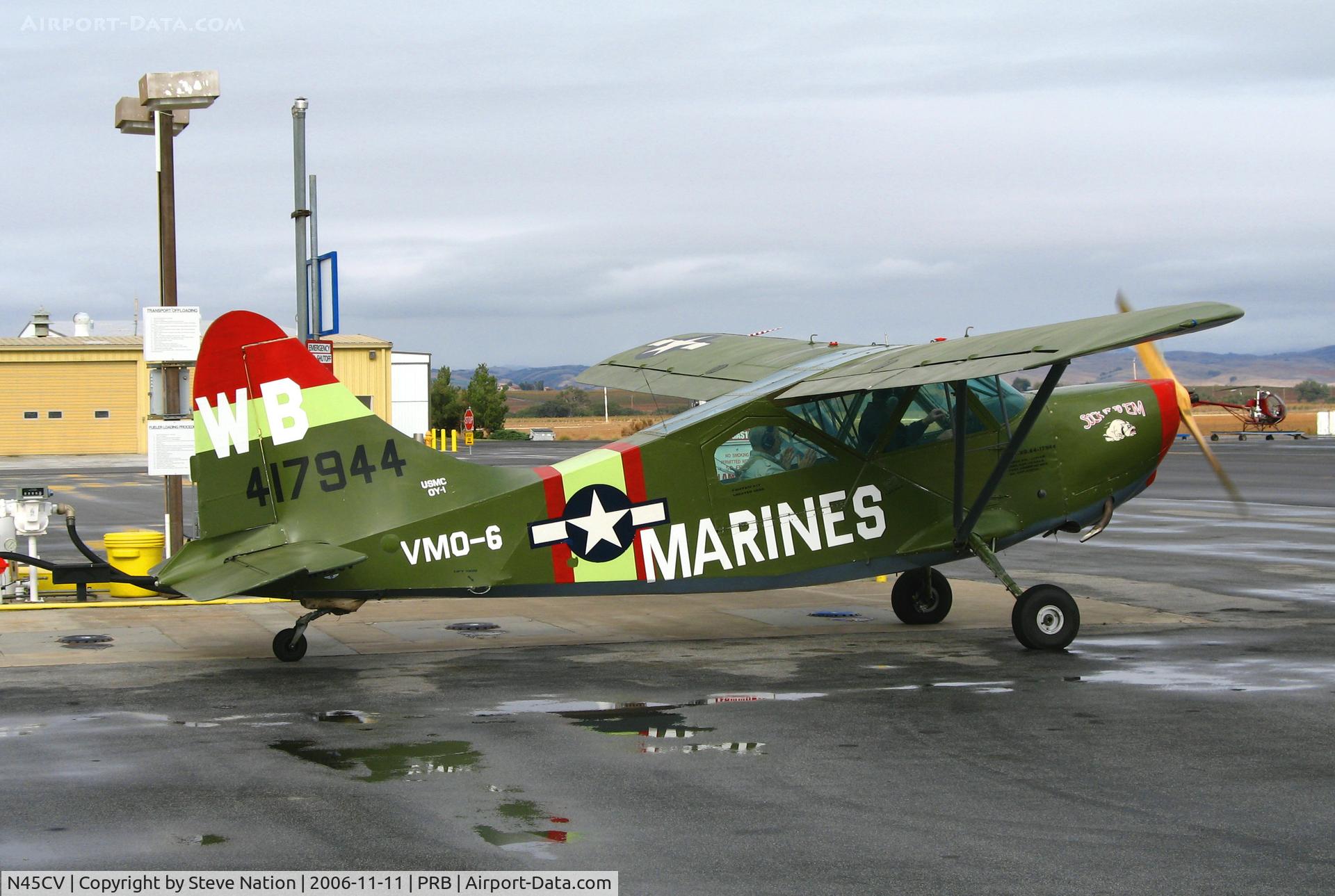 N45CV, 1945 Stinson L-5E Sentinel C/N 76-3219, Locally-based 1945 Stinson L-5E as Marines OY-1 of VMO-6/WB 44-17944 