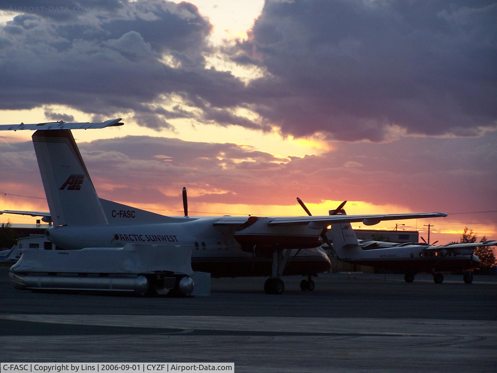 C-FASC, 1986 De Havilland Canada DHC-8-102 Dash 8 C/N 038, ASC Sitting Outside Arctic Sunwest Hangar